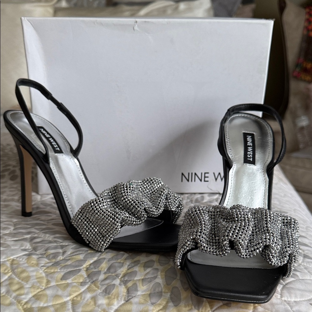 Nine West Black and Silver Embellished Heels
